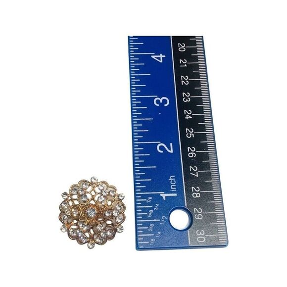 Shimmering Clear  Rhinestone Bling Flower Vintage Gold Tone Brooch Pin 1” - Picture 5 of 5
